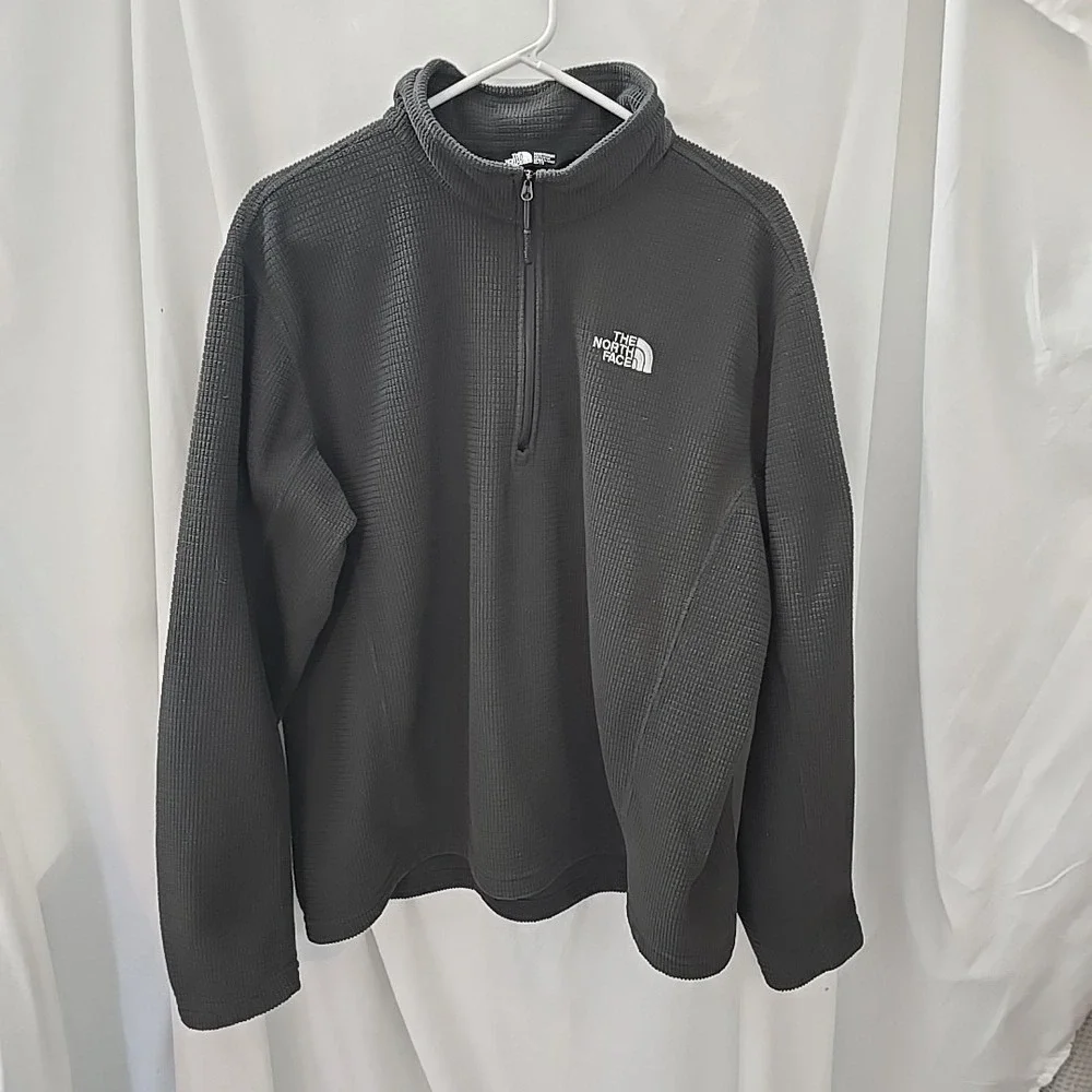 The North Face Mens Fleece Jacket Gray Textured 1/4 Zip Long Sleeve Mock Neck XL